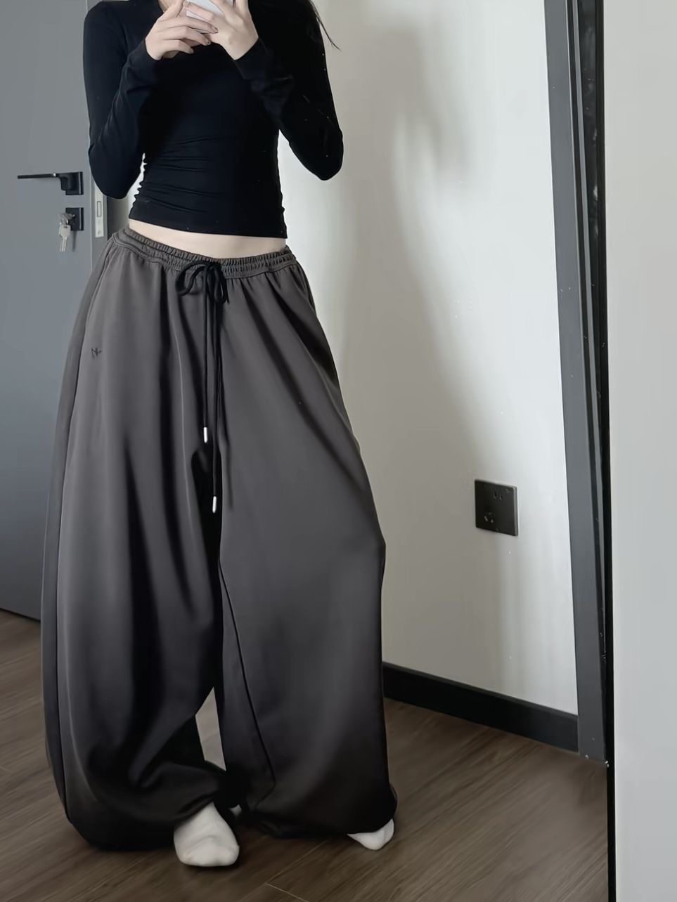 American Retro Trendy Brand Sports Sweatpants for Women, Autumn and Winter 2025 New Style, Elastic Waist, Jazz Dance Loose Fit, Jogger Wide-Leg Pants