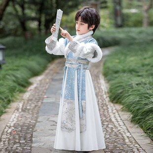 汉服男童演出古装冬季加厚明制男孩侠客服唐装古风儿童帅气公子服