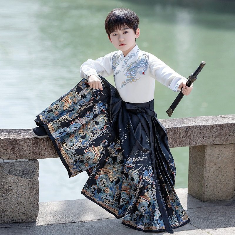 儿童古装马面裙套装2026新款夏季男童古风明制汉服唐装国学服演出