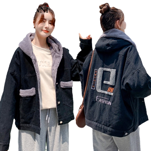 2024冬加绒加厚牛仔棉服女短款韩版宽松外套初中学生时尚流行上衣