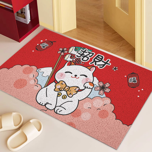 招财猫丝圈地垫大面积蹭土卡通
