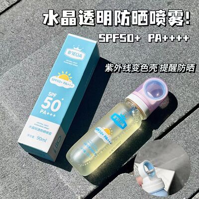 可上飞机高铁地铁防晒喷雾卡通小光圈水晶防晒喷雾50倍 透明无色