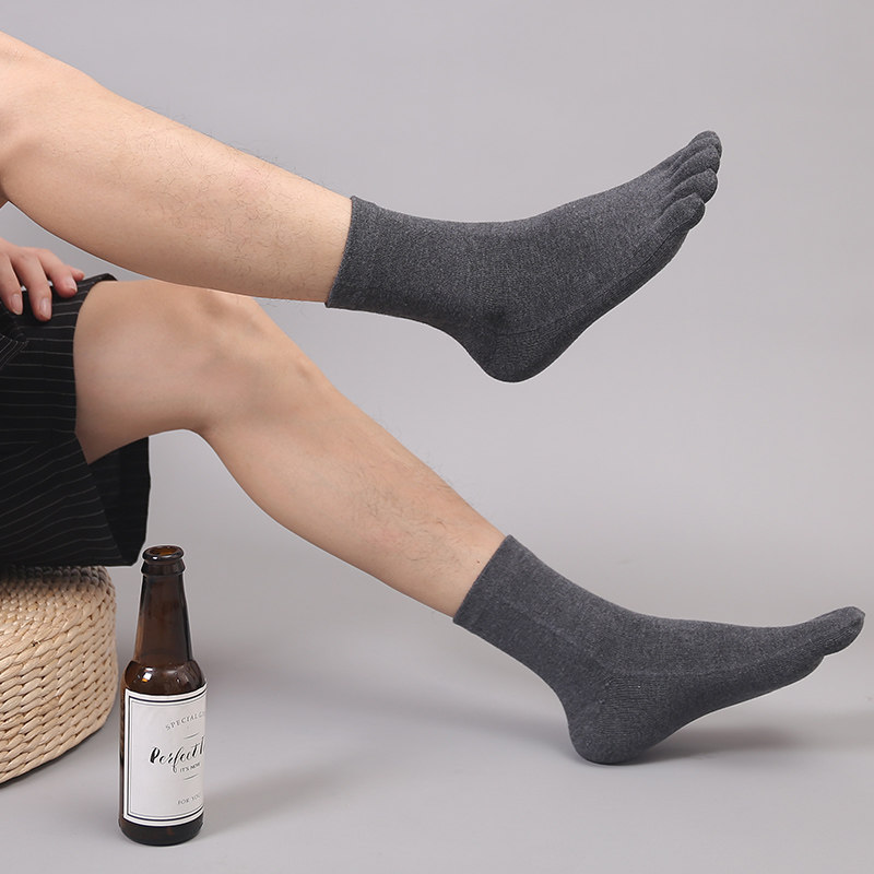 三分田4双男袜子吸汗五指袜分趾五趾袜脚趾日系商务中帮保暖秋冬