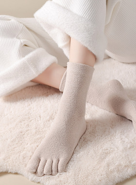 五指袜秋冬加绒保暖抗寒中筒无骨加厚女袜tabi带后跟隔离脚趾吸汗