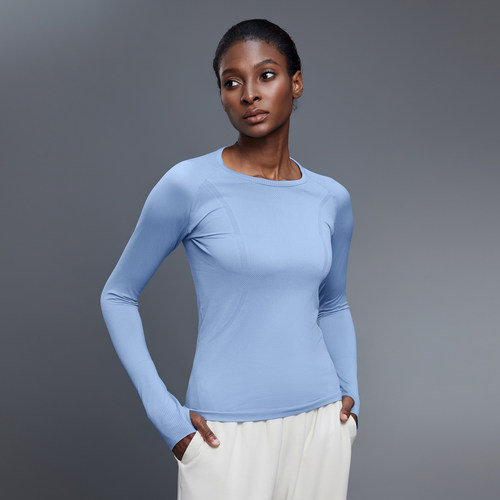 长袖瑜伽服圆领无缝修身显瘦