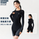 2025新高级感泳衣女保守运动平角显瘦大码 防晒速干 连体冲浪服长袖