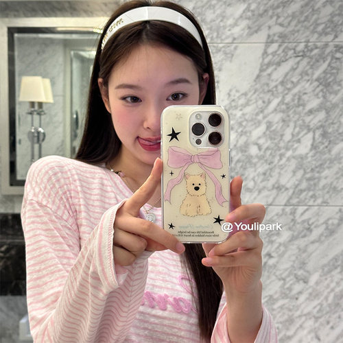 苹果手机壳可爱甜美少女蝴蝶结狗