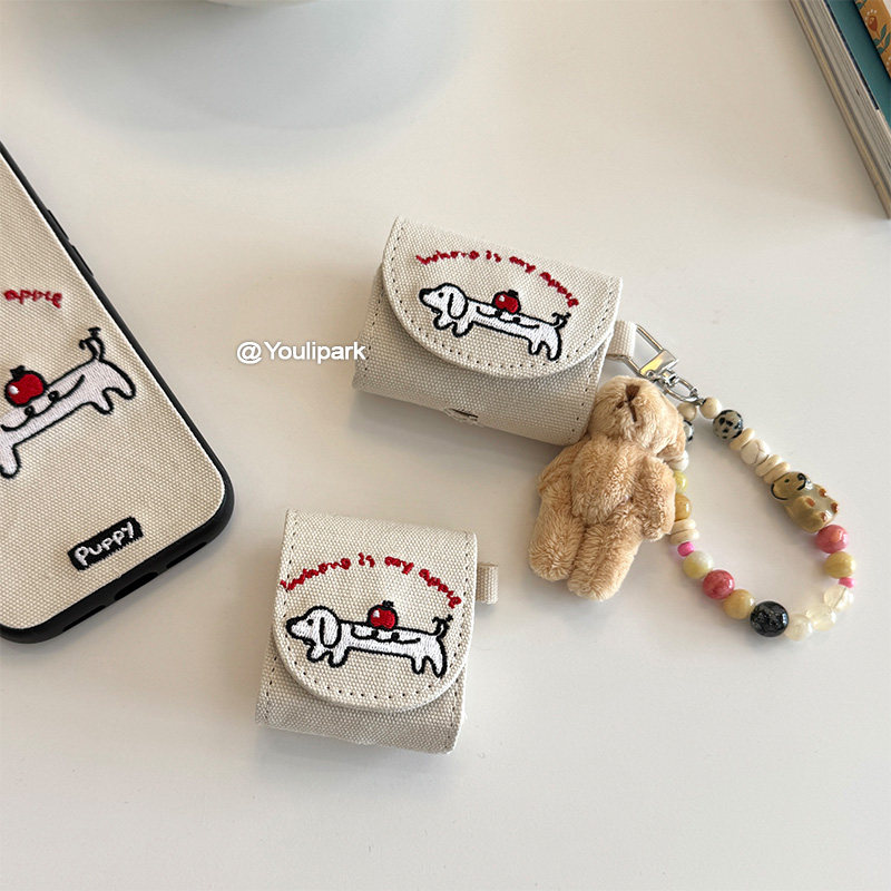 苹果耳机套刺绣苹果腊肠狗熊挂件