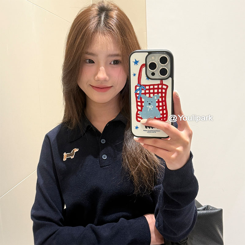 复古格纹购物袋小狗苹果手机壳女