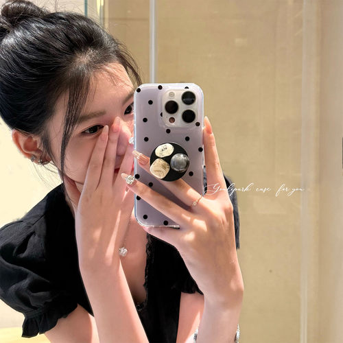 薄雾紫波点宝石支架苹果手机壳女