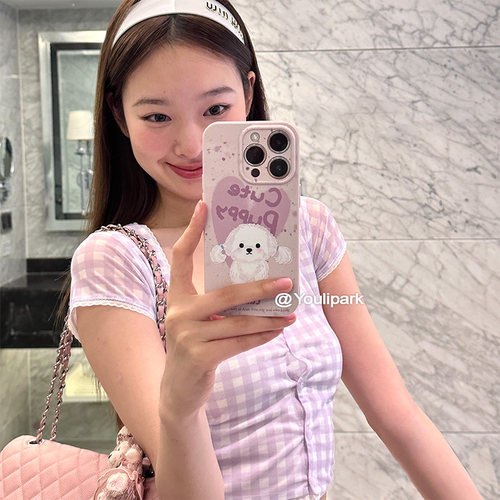 可爱粉色泼墨爱心小狗苹果手机壳