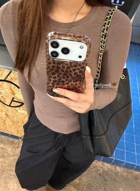由里公园ins秋冬时髦高级感美拉德豹纹17适用17pro苹果17ProMax手机壳iPhone16全包14新款16Promax保护套13女