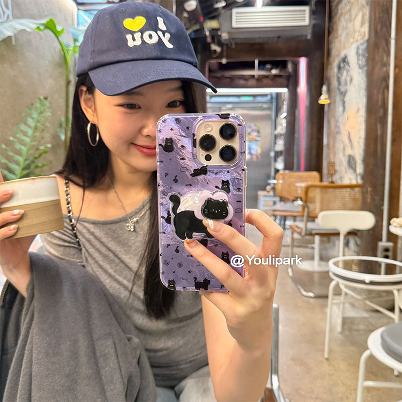 少女花朵猫咪旋转支架苹果手机壳