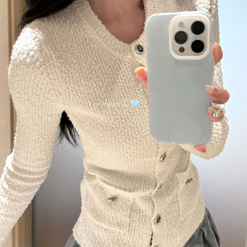清新温柔简约巴黎蓝苹果手机壳女