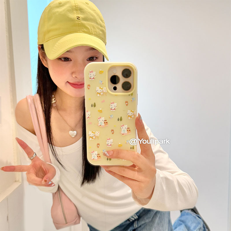 软萌少女心奶黄色猫咪苹果手机壳