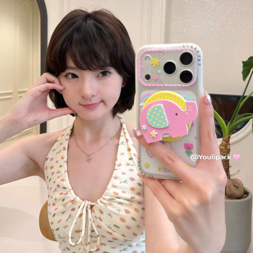 奶芙粉小象磁吸支架苹果手机壳女