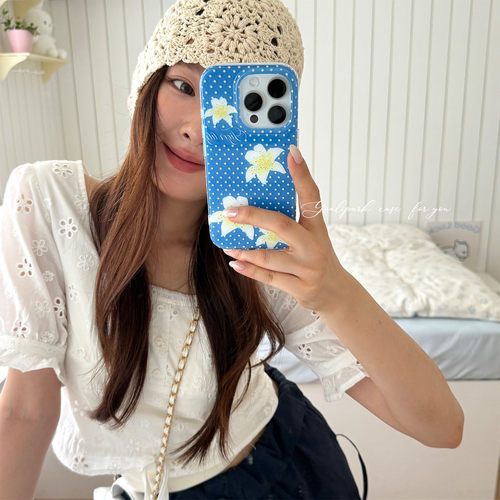 温柔鸢尾蓝波点百合花苹果手机壳