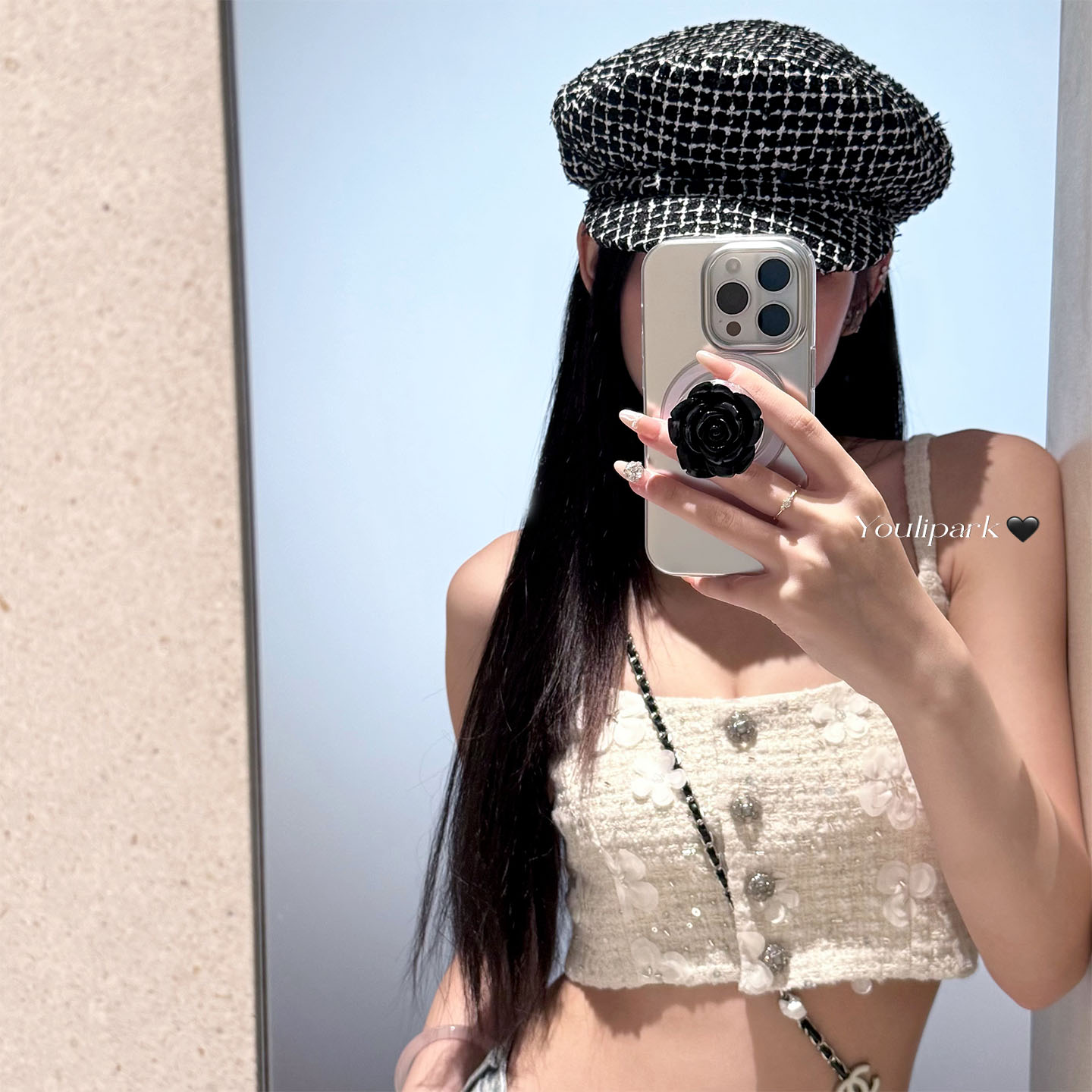 极简山茶花磁吸支架苹果手机壳女