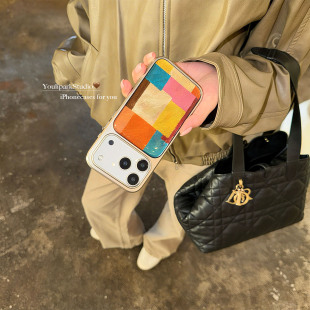 由里公园ins秋冬设计感复古彩色羽纱拼接17适用17pro苹果17ProMax手机壳iPhone16全包14新款 16Promax保护套女