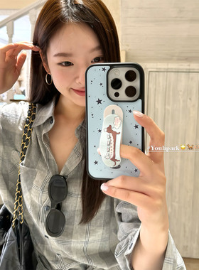 由里公园ins可爱少女泼墨星星腊肠狗支架15适用17pro苹果17ProMax手机壳iPhone16全包17新款14Promax保护套13