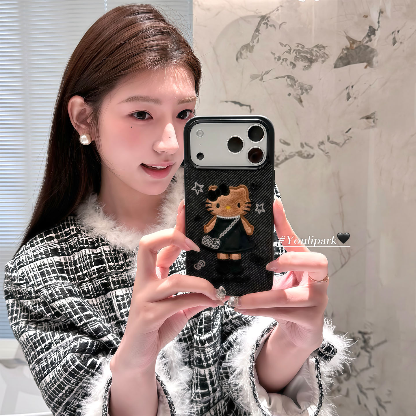 由里公园ins韩系秋冬甜酷牛仔刺绣小香风猫咪适用17pro苹果17ProMax手机壳iPhone16全包14新款16Promax保护套