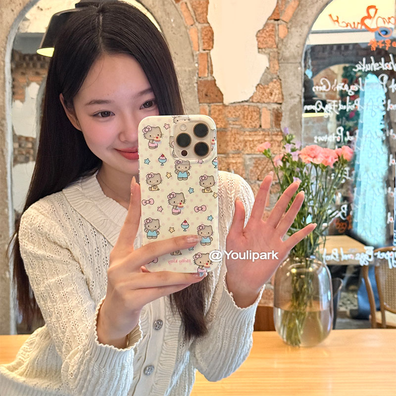 奶黄色波点星星猫咪苹果手机壳女