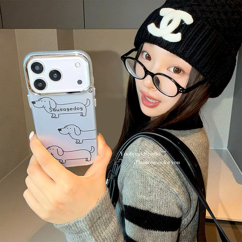 简约线条涂鸦腊肠狗苹果手机壳女