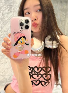 由里公园ins可爱少女粉底卡通动漫人物适用17苹果17ProMax手机壳iPhone15华为mate60pro/17Pro保护套14Promax