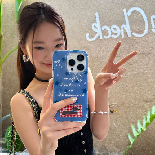 复古牛仔蓝星星腊肠狗苹果手机壳