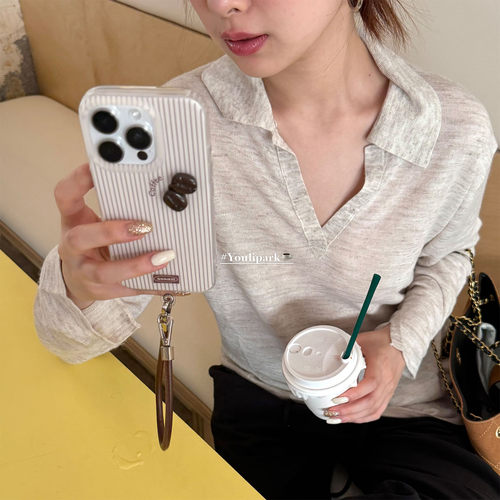 极简条纹立体咖啡豆苹果手机壳女
