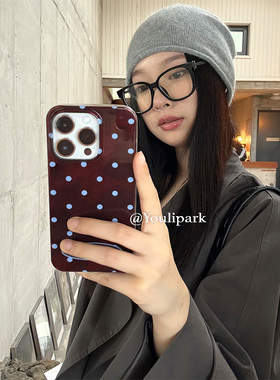 由里公园ins小众简约气质复古蓝色波点15适用16pro苹果16ProMax手机壳iPhone16全包12新款14Promax保护套13女