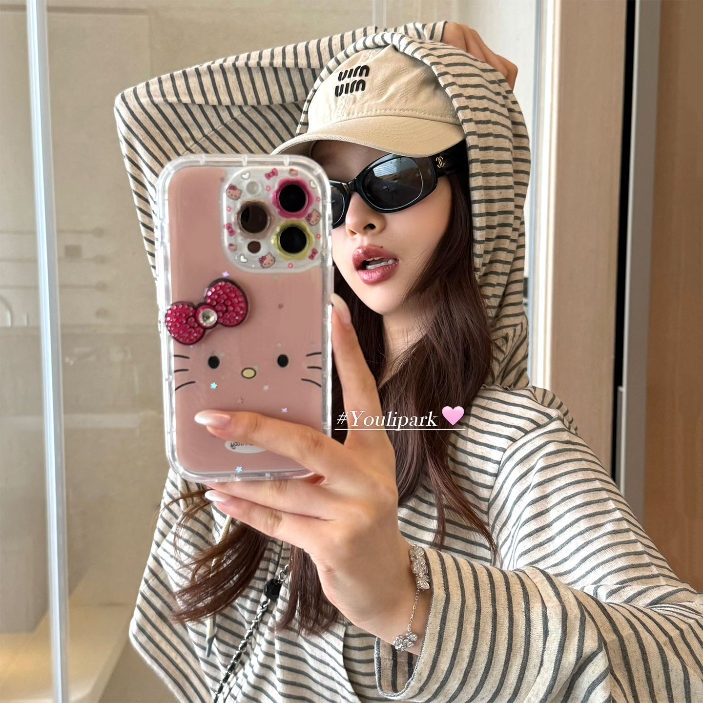 可爱闪钻蝴蝶结猫咪苹果手机壳女