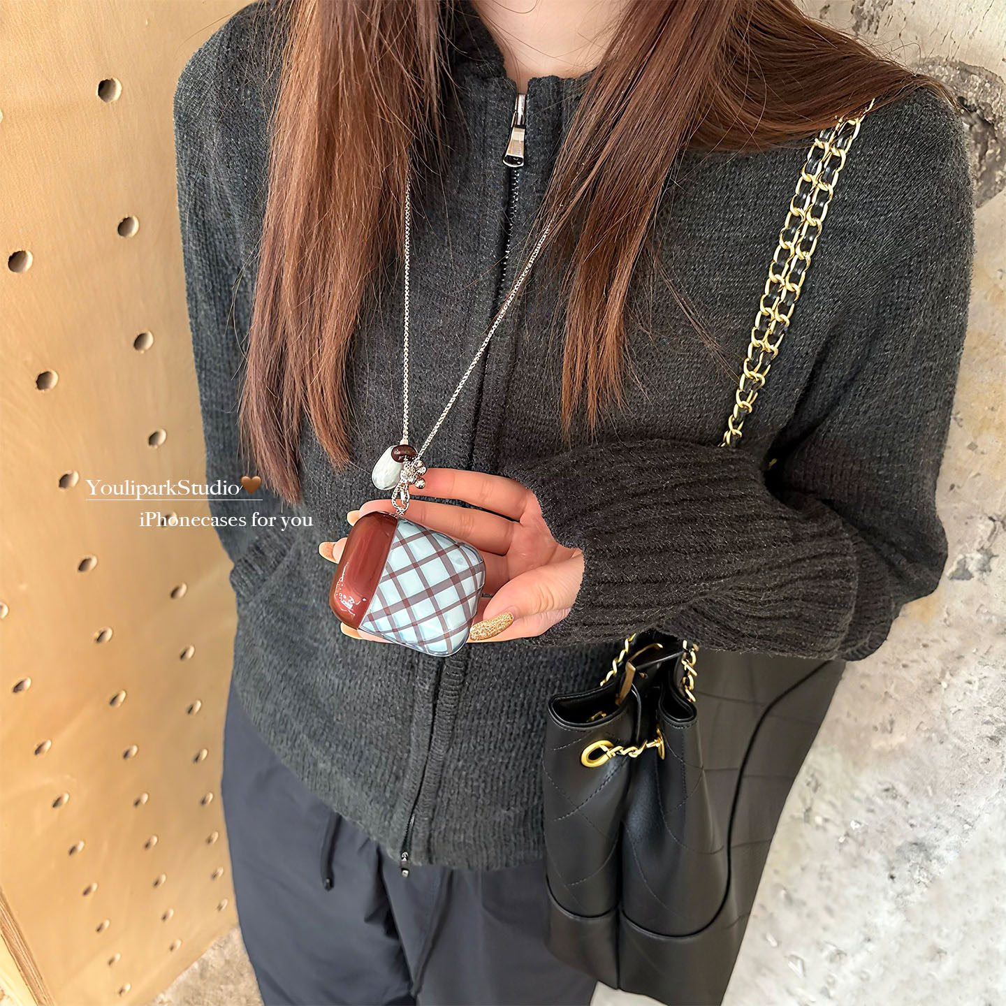 由里公园ins韩系秋冬小众设计感半透撞色菱格纹适用于苹果Airpods2代无线蓝牙耳机保护套3Pro软AirpodsPro3女