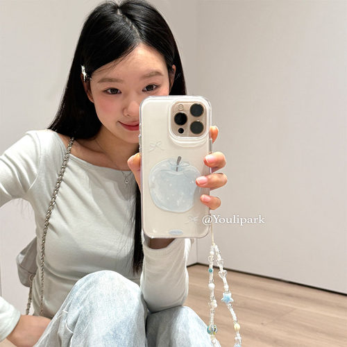 清新水晶蓝苹果挂链苹果手机壳女