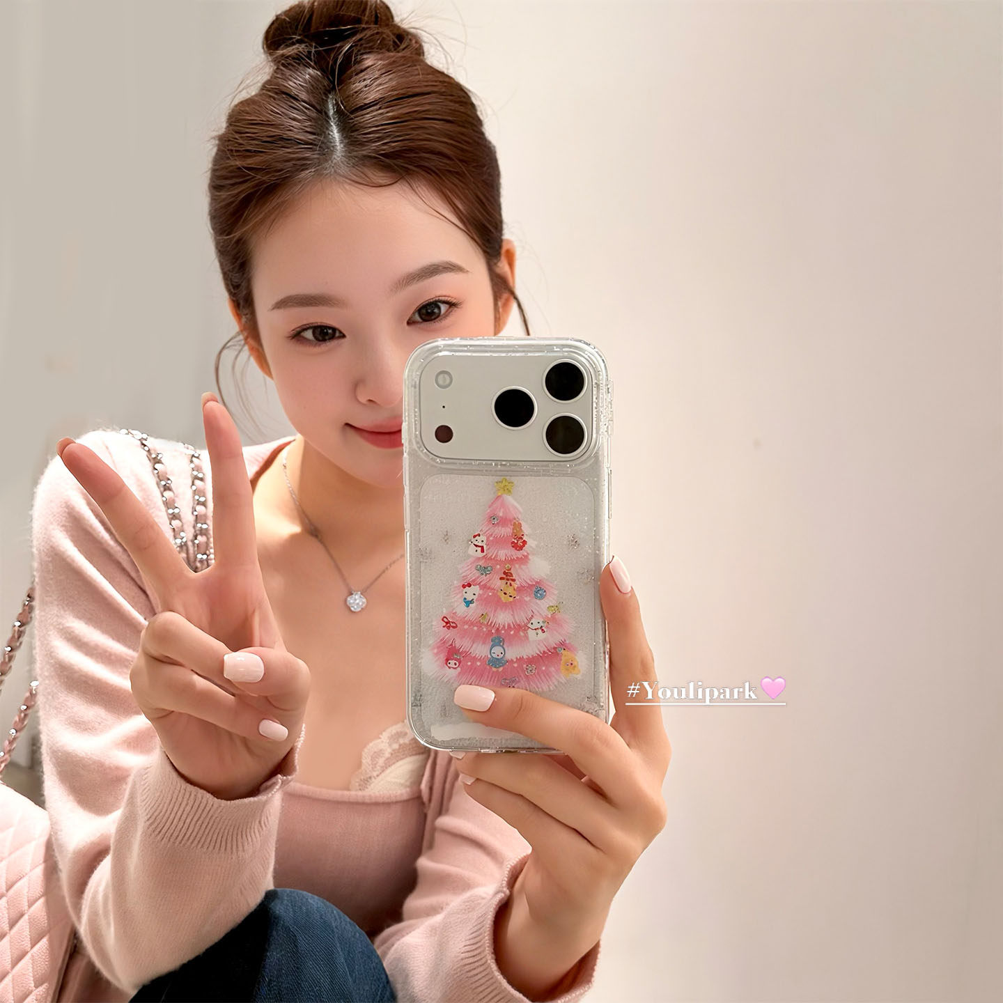 少女粉色猫咪圣诞树苹果手机壳韩