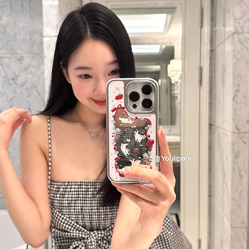 可爱甜美镜面草莓小兔苹果手机壳