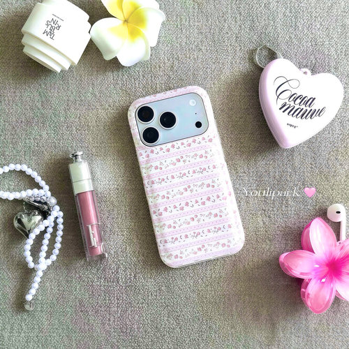 由里公园薄雾粉草莓碎花手机壳