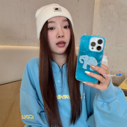 蓝油画星星小象支架苹果手机壳女