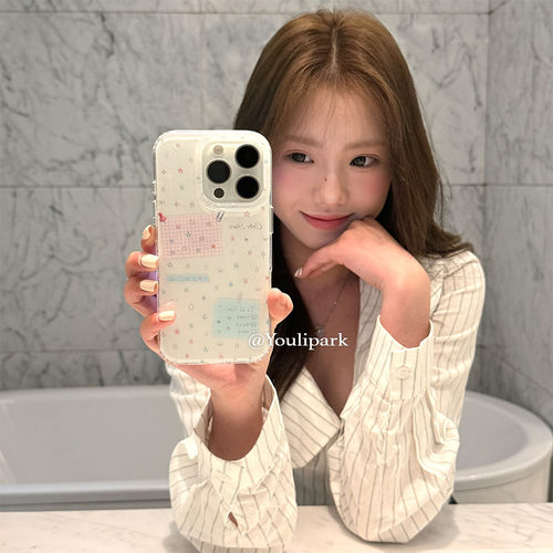 少女甜美闪粉彩色星星苹果手机壳