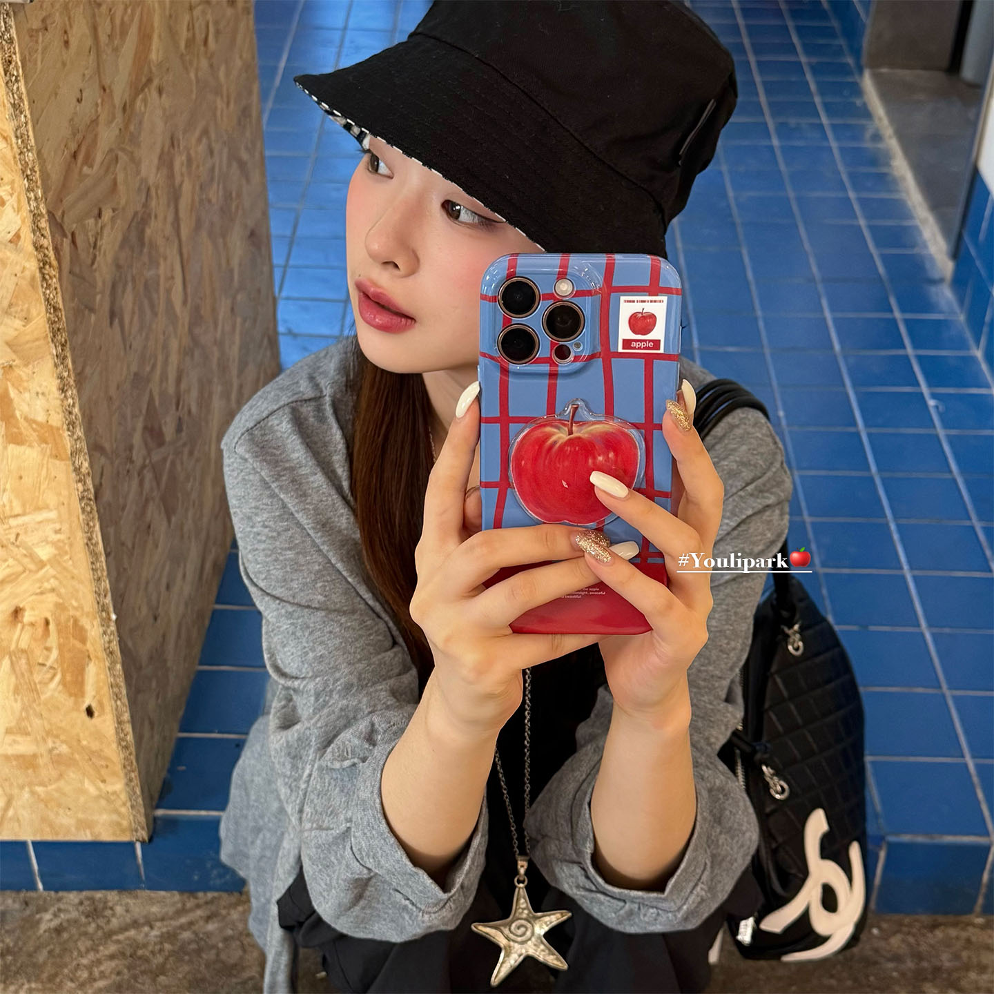 韩系撞色格纹立体苹果苹果手机壳