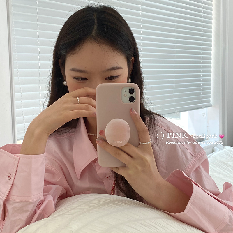 温柔粉晶天然石头支架苹果手机壳