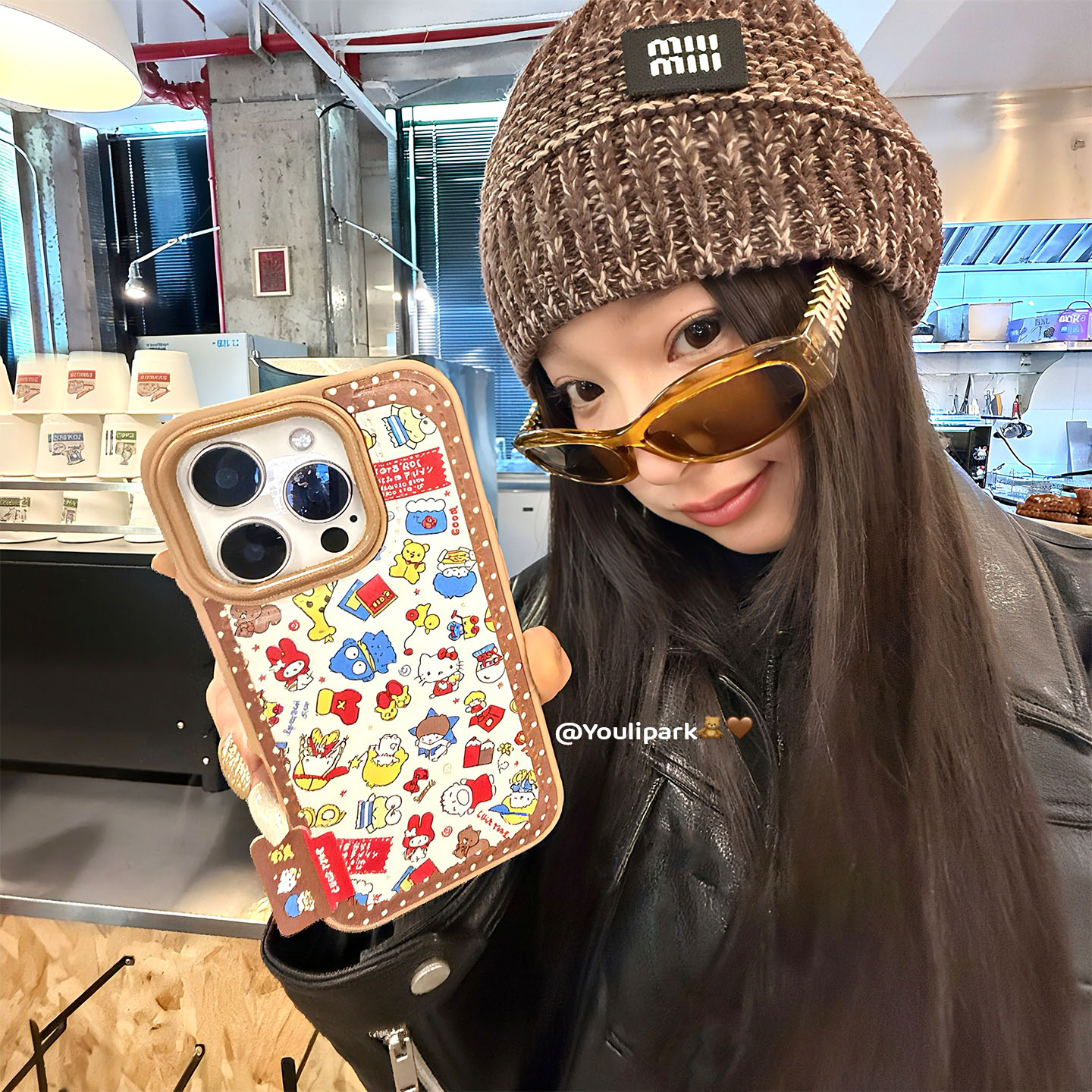 由里公园ins韩系可爱栗子棕波点卡通猫咪17适用17pro苹果17ProMax手机壳iPhone16全包14新款16Promax保护套女