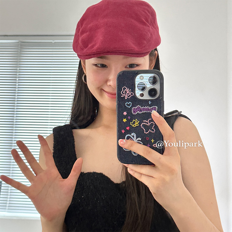 少女气质牛仔刺绣蝴蝶苹果手机壳