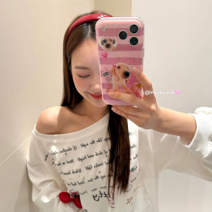 由里公园ins韩系呆萌可爱闪粉拼接金毛小狗17适用17pro苹果17ProMax手机壳iPhone16全包14新款 16Promax保护套