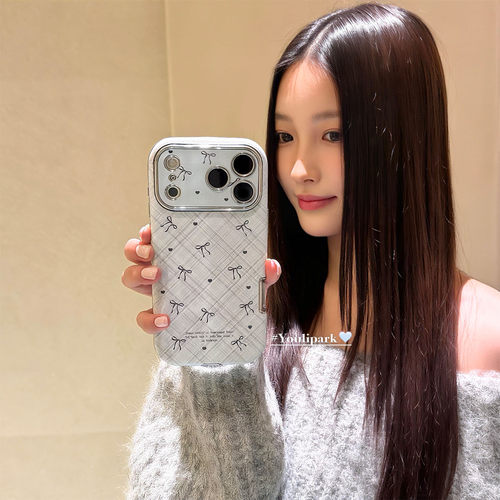 格纹爱心满屏蝴蝶结苹果手机壳女
