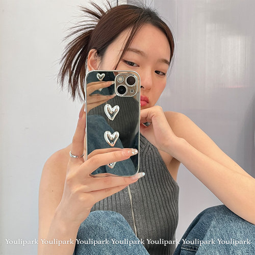甜酷少女镜面立体爱心苹果手机壳