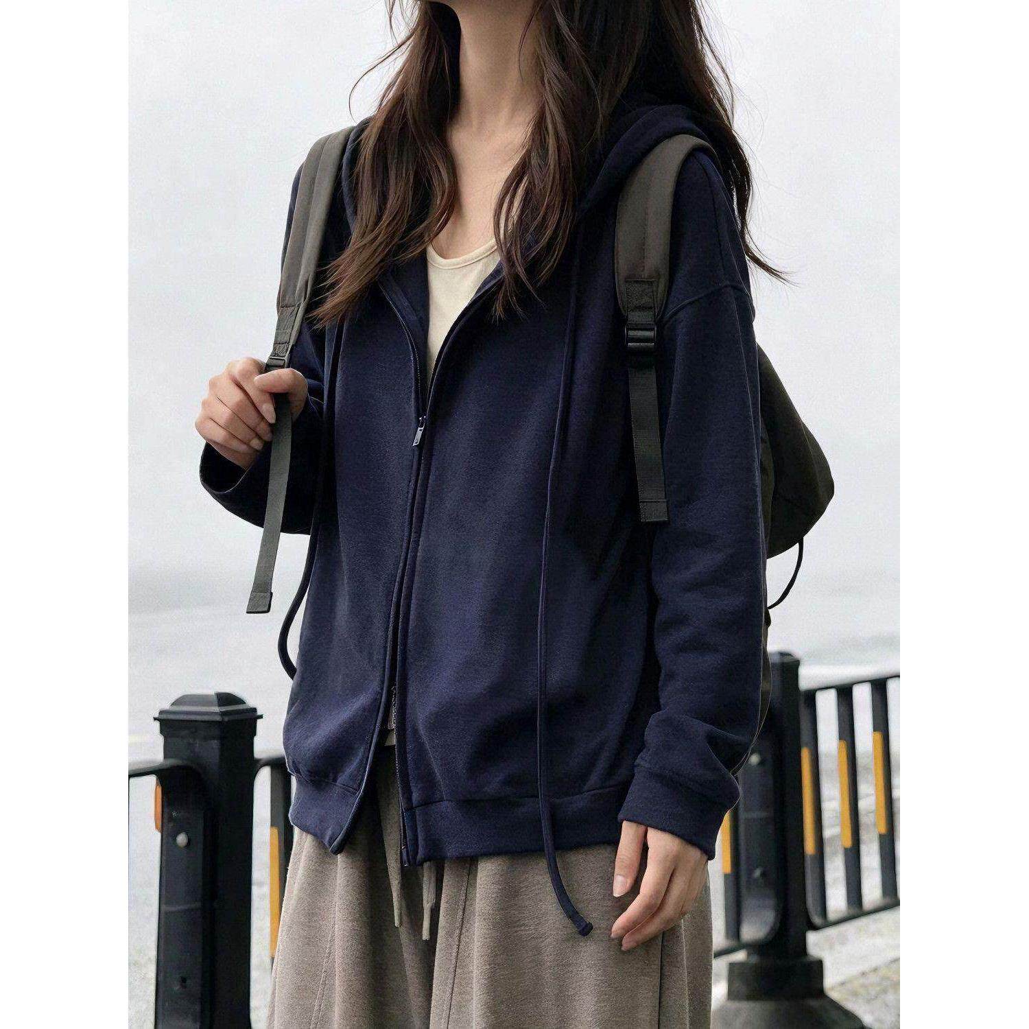 韩系慵懒风轻薄连帽外套女秋季新款长袖外搭开衫上衣