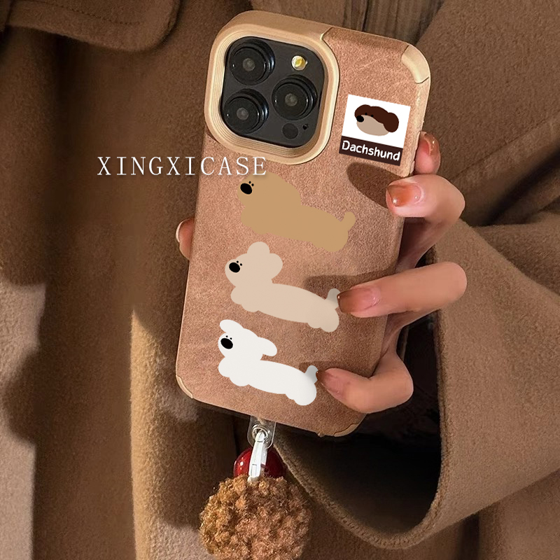 卡通可爱腊肠狗适用苹果16pro手机壳简约小羊皮iPhone13promax全包15promax女款11防摔xs网红12超火14软壳男