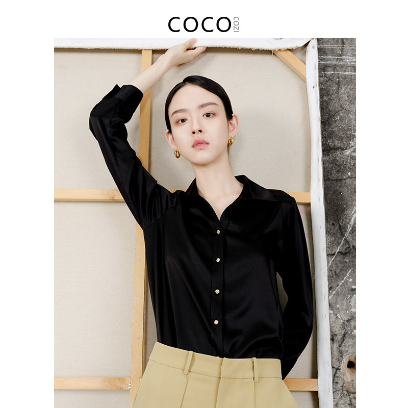 COCOCOZI真丝衬衫桑蚕丝长袖上衣图片