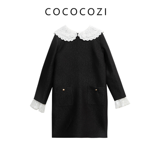 COCOCOZI【黑标系列】47.5姆米真丝羊毛提花法式千金名媛风连衣裙